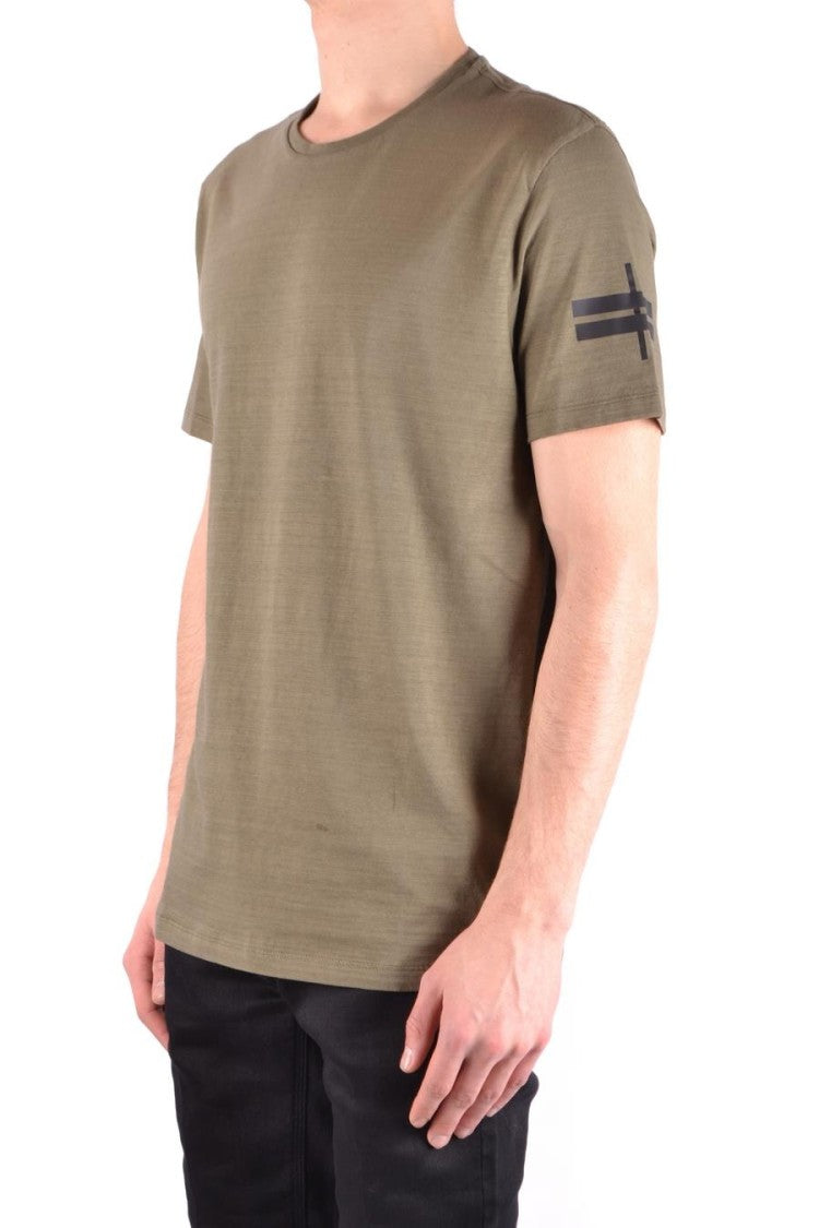 Olive Green Cotton T-Shirt With Graphic Detail
