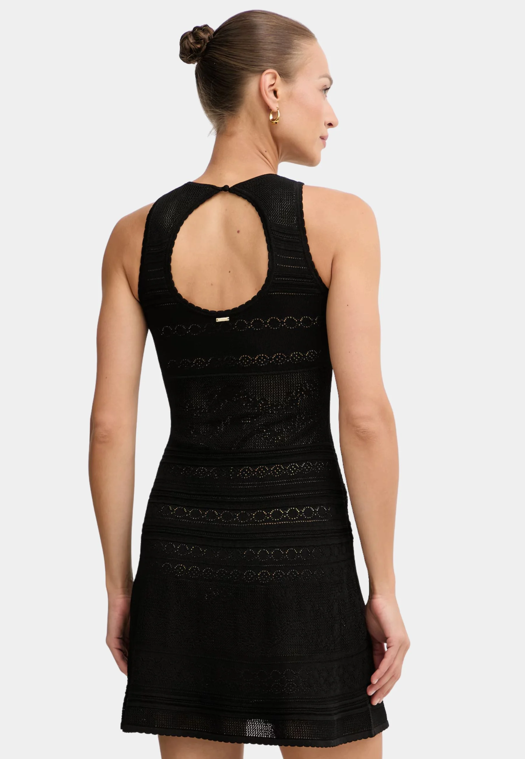 Intricately Knit Black Sleeveless Mini Dress
