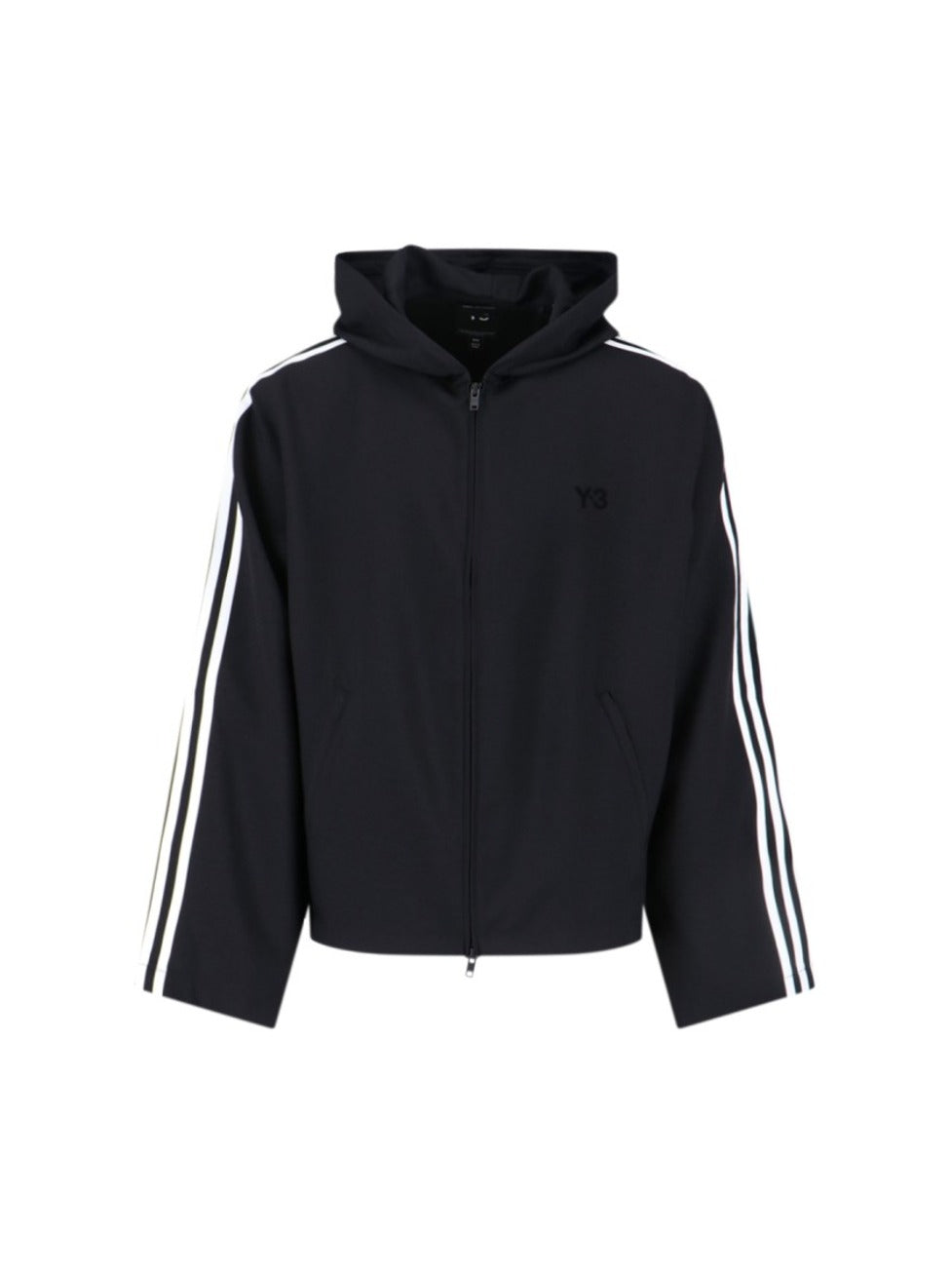 Cropped Black Hoodie With Iconic Three-Stripes