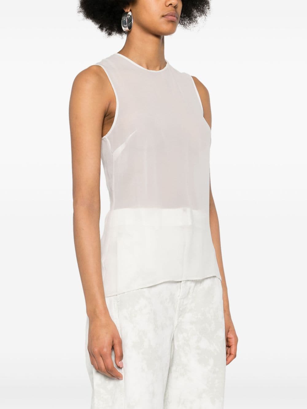 White Silk Semi-Sheer Sleeveless Top