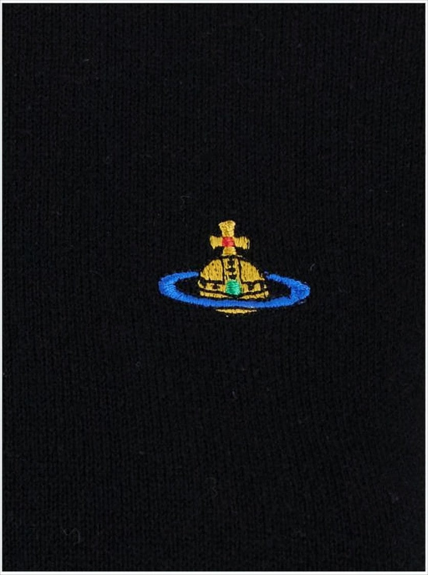 Fitted Short Puff Sleeve Sweater with Embroidered Emblem