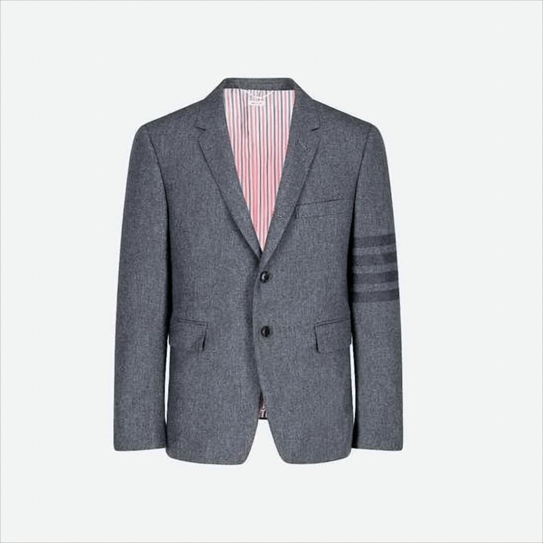 Tailored Grey Wool and Cashmere Blazer with Distinctive Stripe Detail