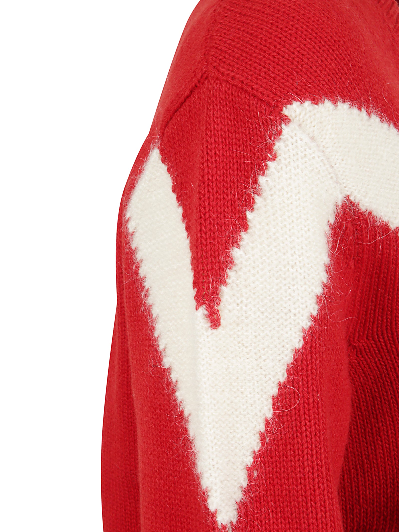 V-Neck Red Wool Sweater With Contrasting Inlay