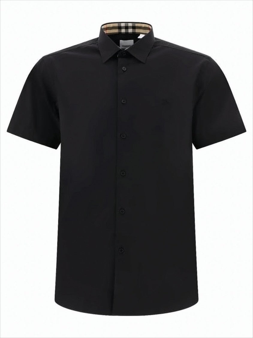 Black Short-Sleeved Shirt With Classic Collar