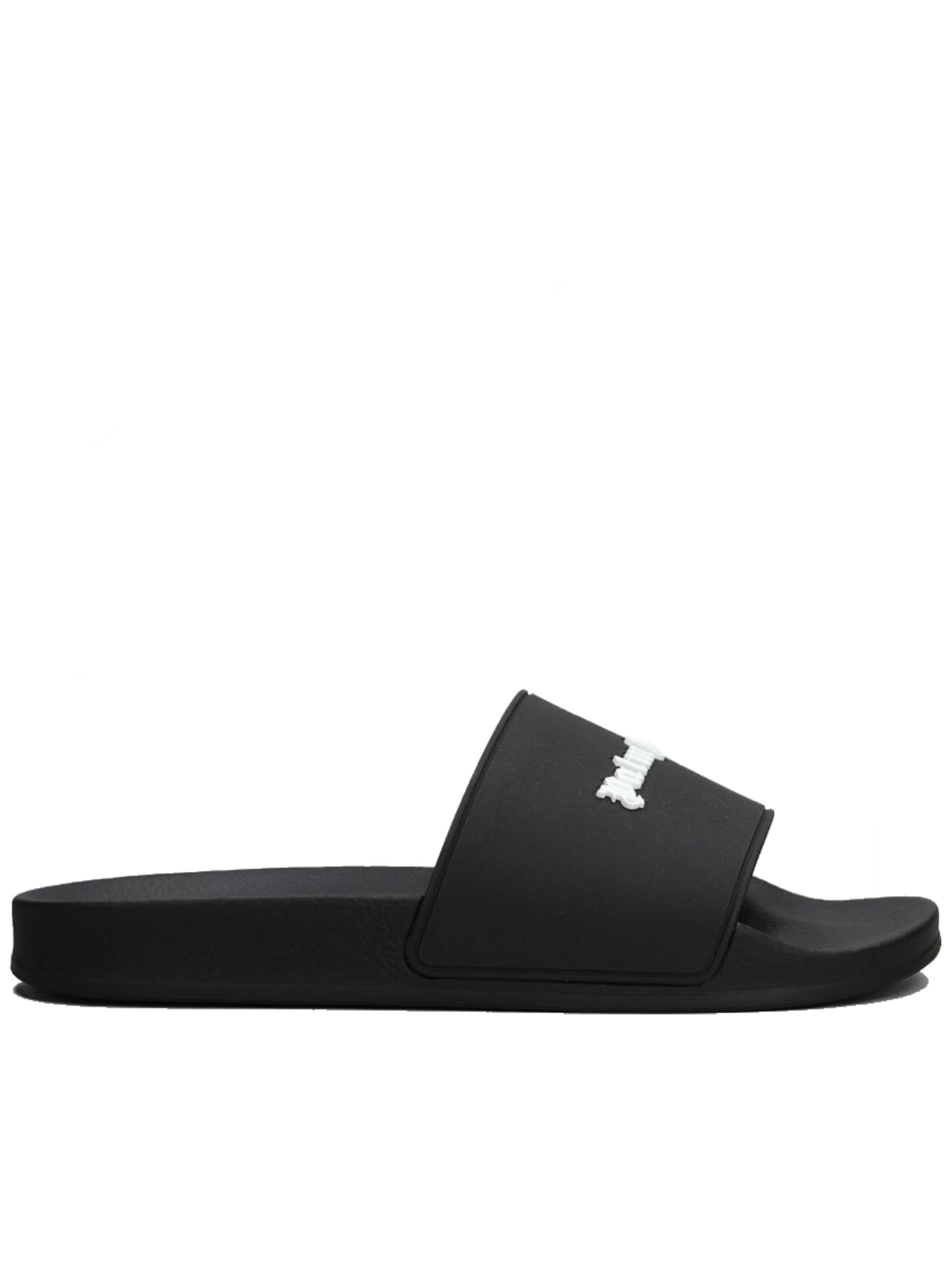 Black Classic Logo Sliders Logo Sandals
