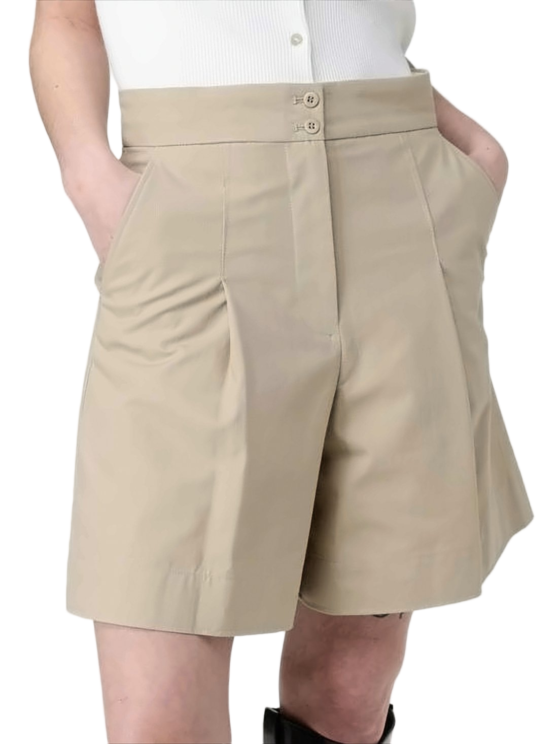 High-Waisted Tailored Shorts with Double-Button Closure