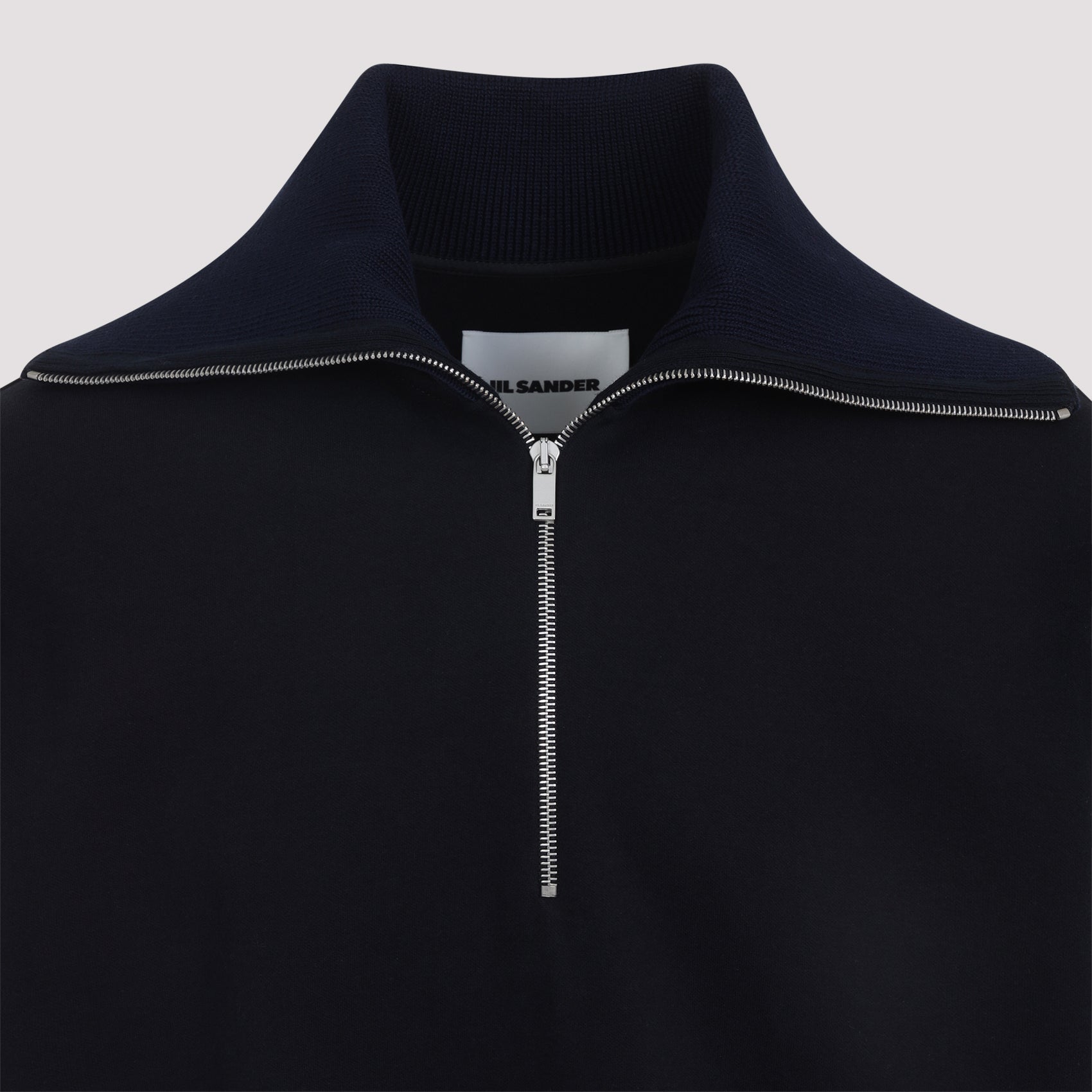 High Collar Half-Zip Sweatshirt with Ribbed Details