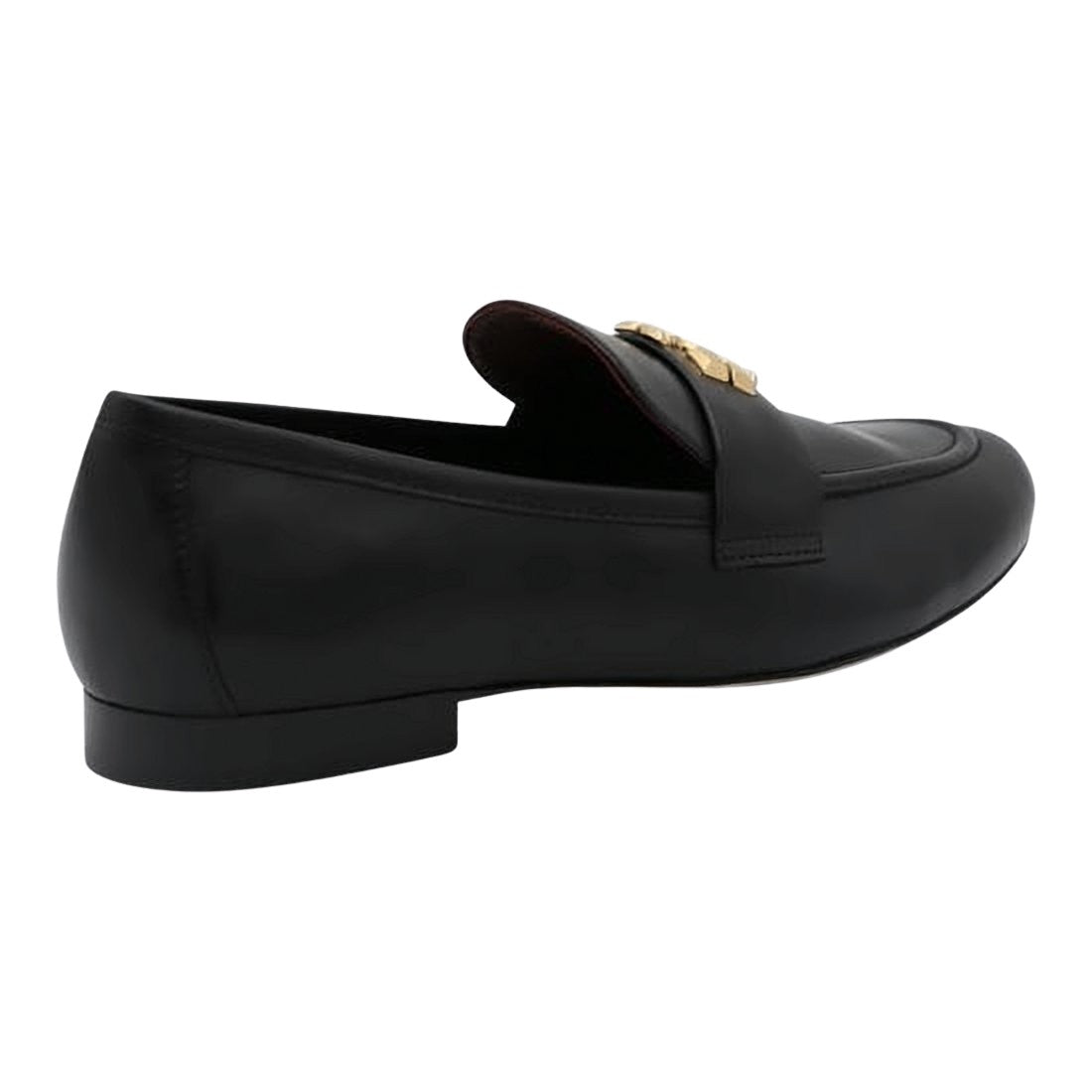 Smooth Leather Loafer Flats with Metallic Emblem