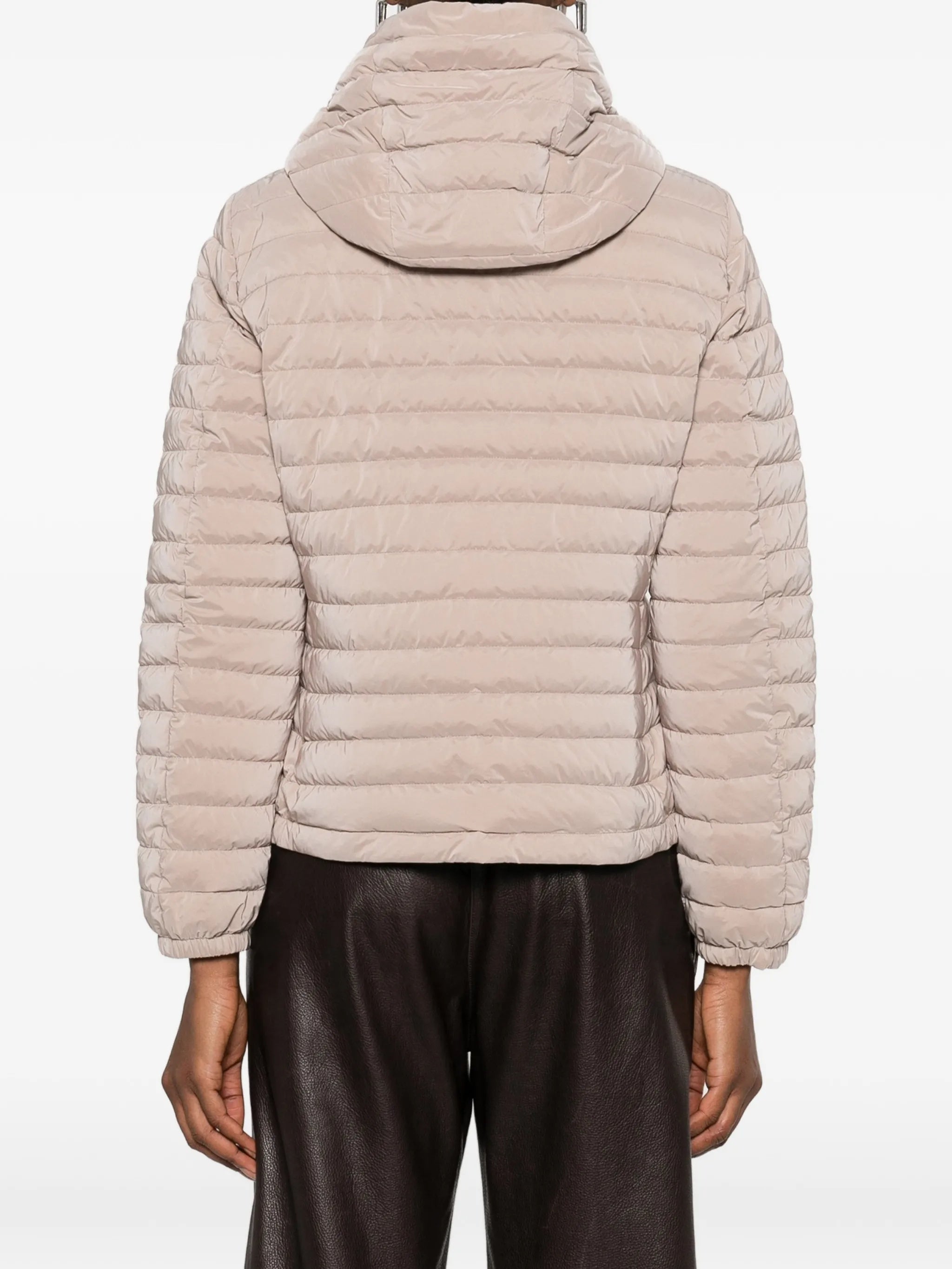 Neutral Quilted Hooded Jacket With Cropped Fit