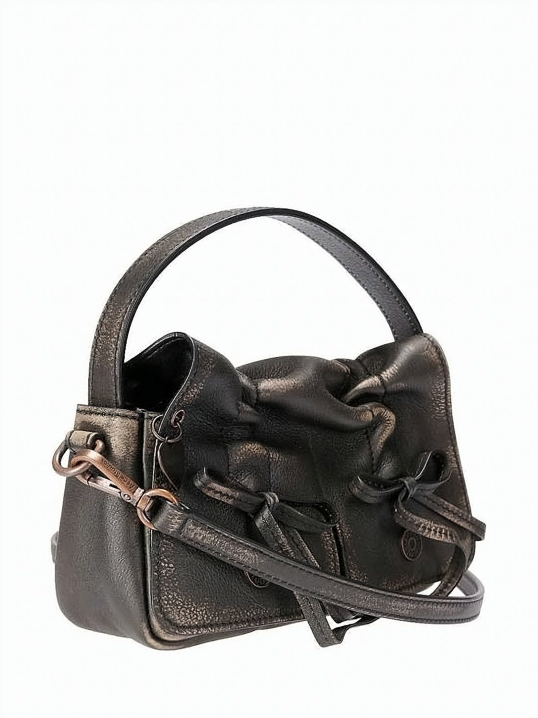 Torebka crossbody z marszczonej skóry cielęcej z kokardkami