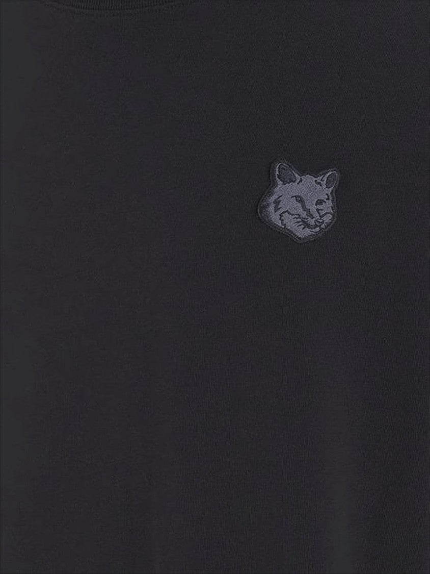 Relaxed Fit Black Crew Neck T-Shirt With Embroidered Fox Emblem