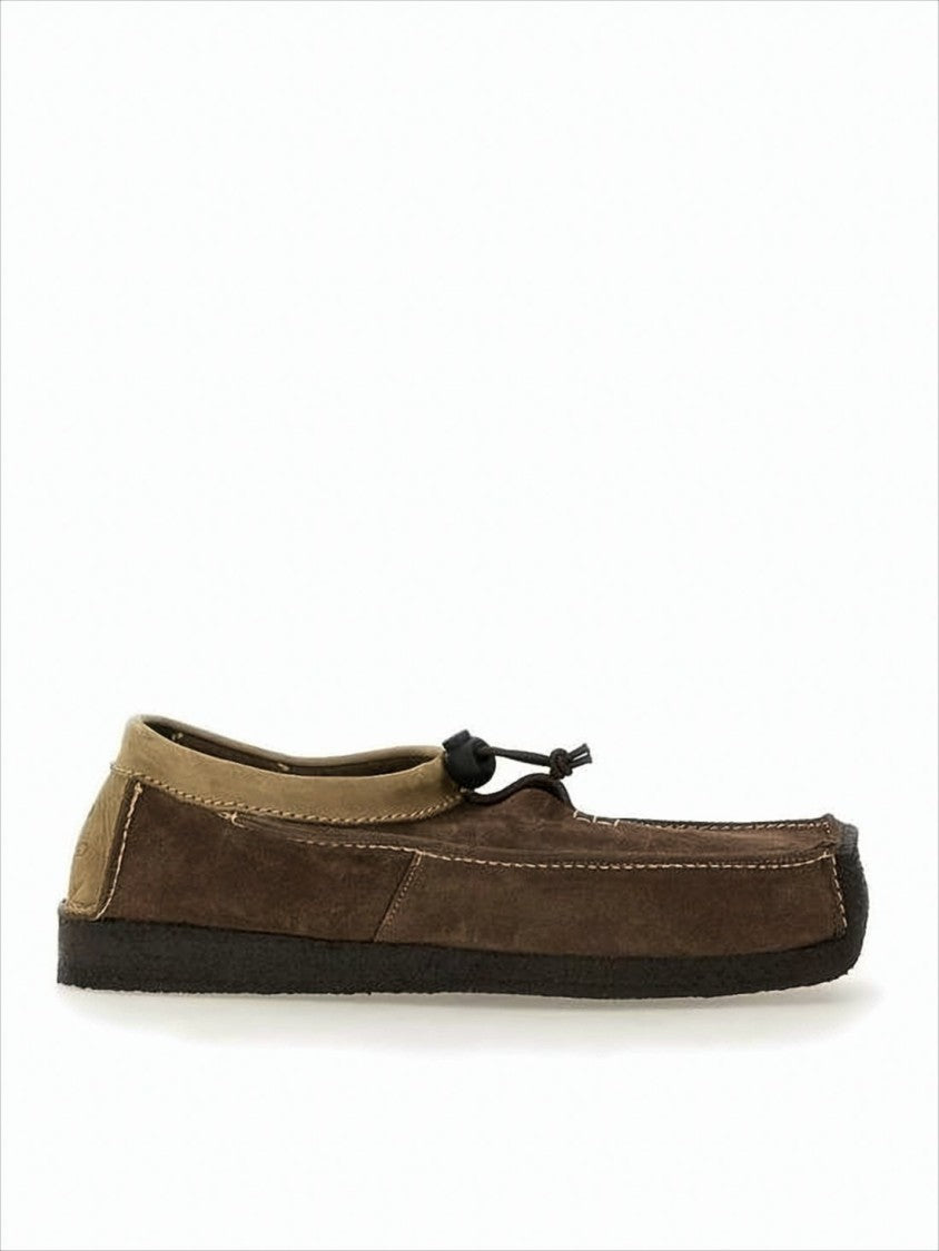 Moccasin-Style Brown Suede Loafers with Toggle Lace Detail