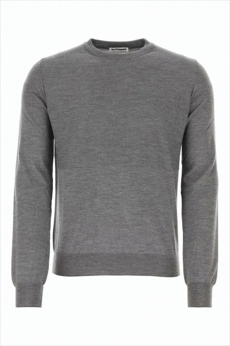 Grey Fine-Knit Wool Sweater with Ribbed Details