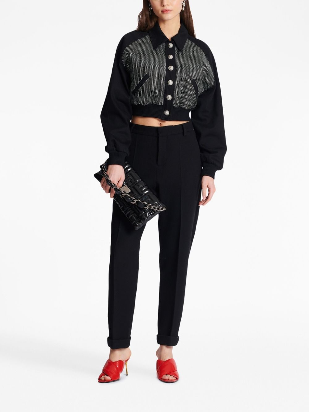 High-Waisted Tapered-Leg Trousers with Cuffed Hems