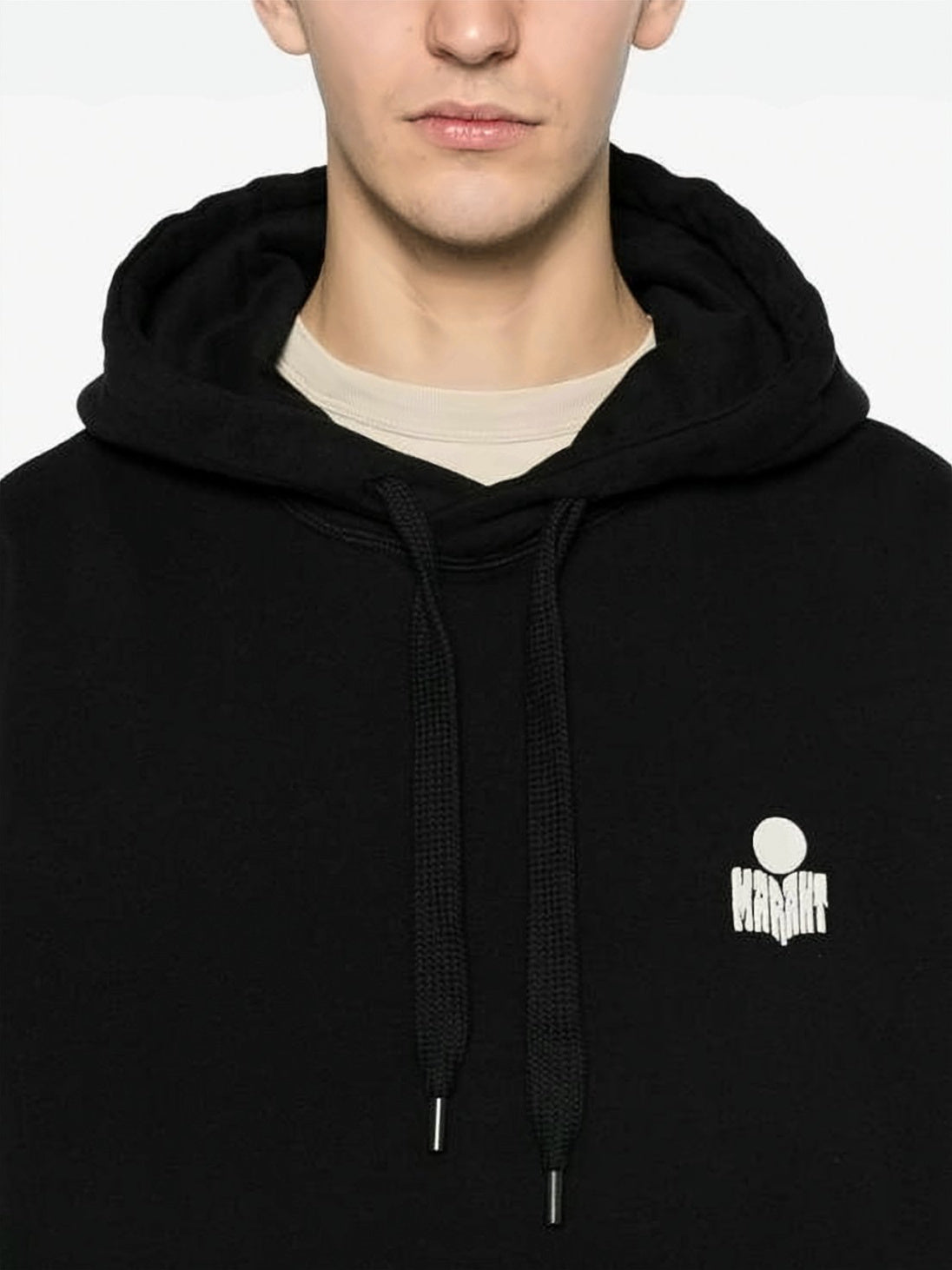 Relaxed Fit Black Hoodie with Adjustable Drawstring and Contrasting Logo