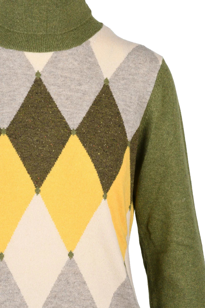 Turtleneck Sweater - Green/Beige