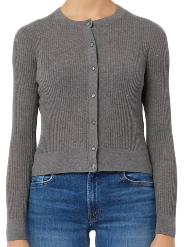 Ribbed Silk-Wool Cardigan with Button-Down Front