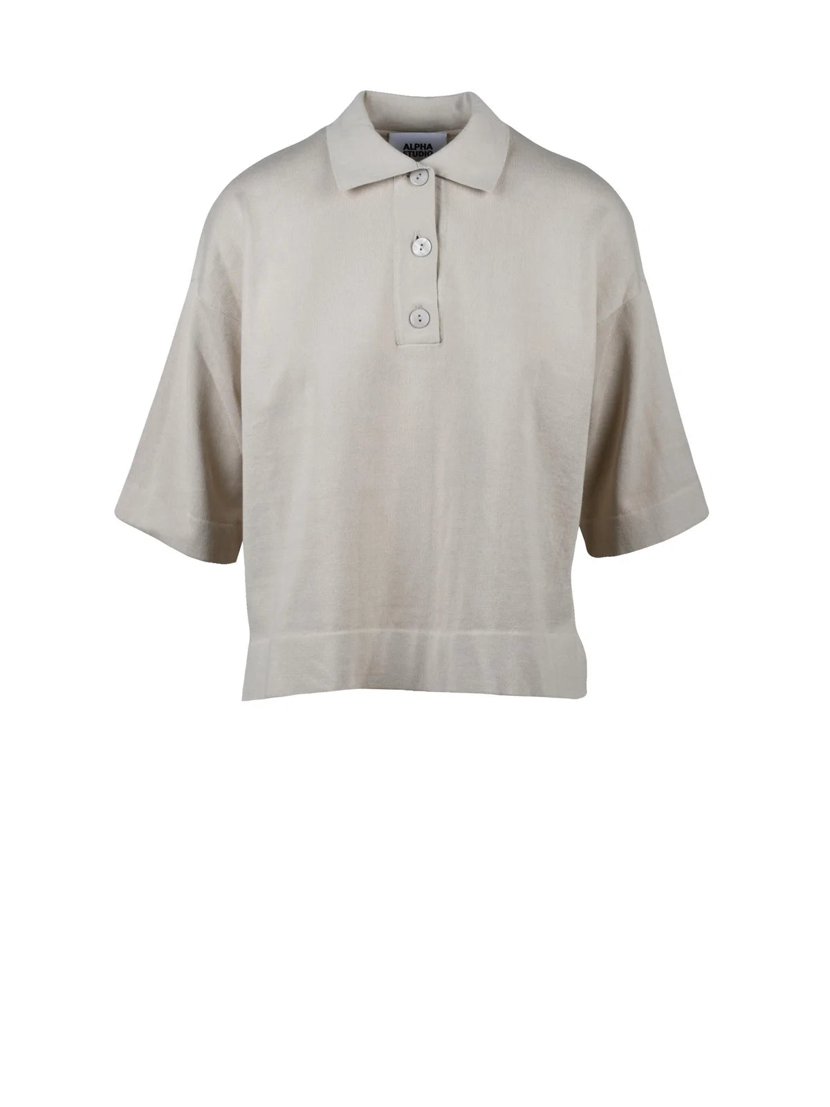 Beige Cotton Knit Polo Shirt