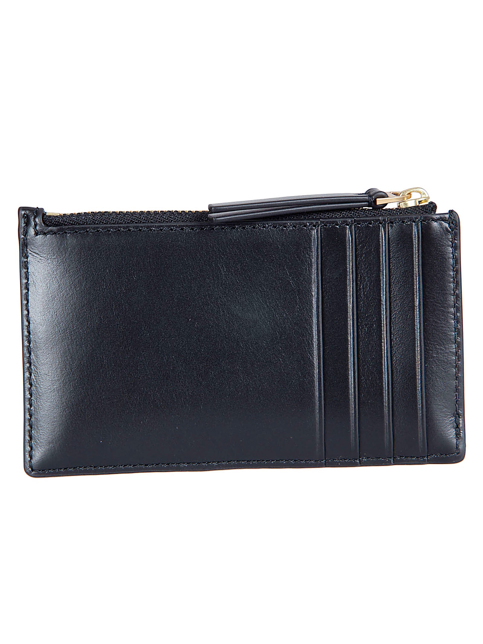 Rectangular Black Leather Wallet with Zip Closure and Double T Emblem