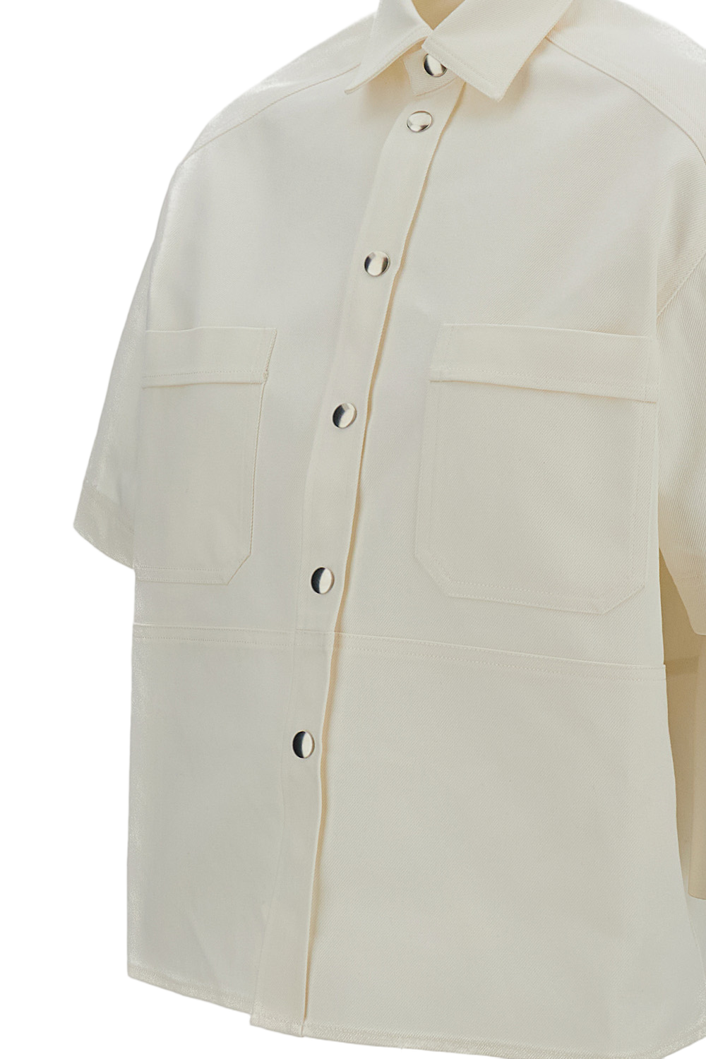 White Cotton Canvas Short Sleeved Shirt