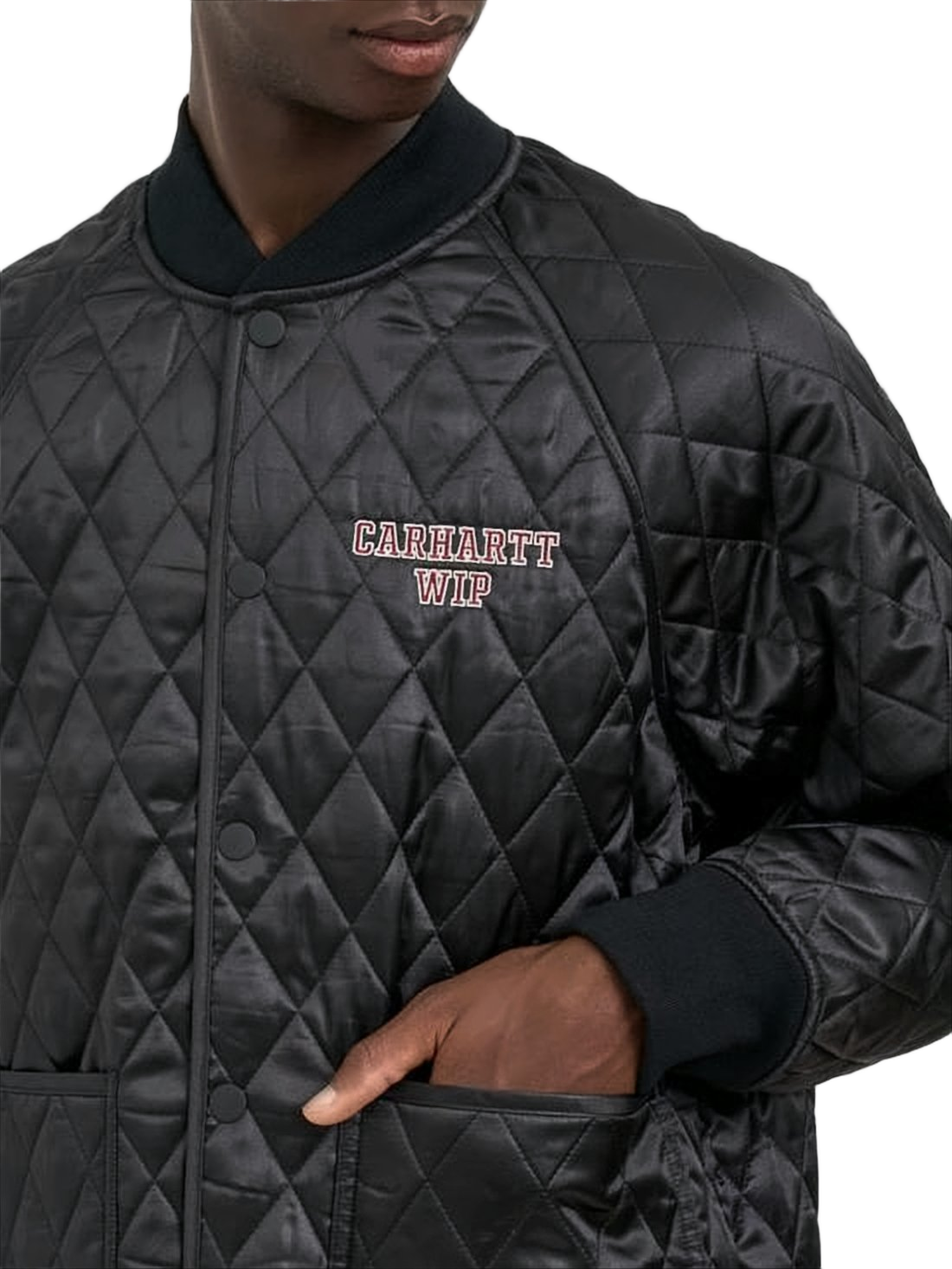 Diamond-Patterned Quilted Jacket With Ribbed Details