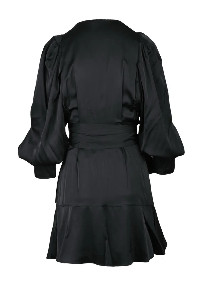 Wrap-Around Black Satin Dress