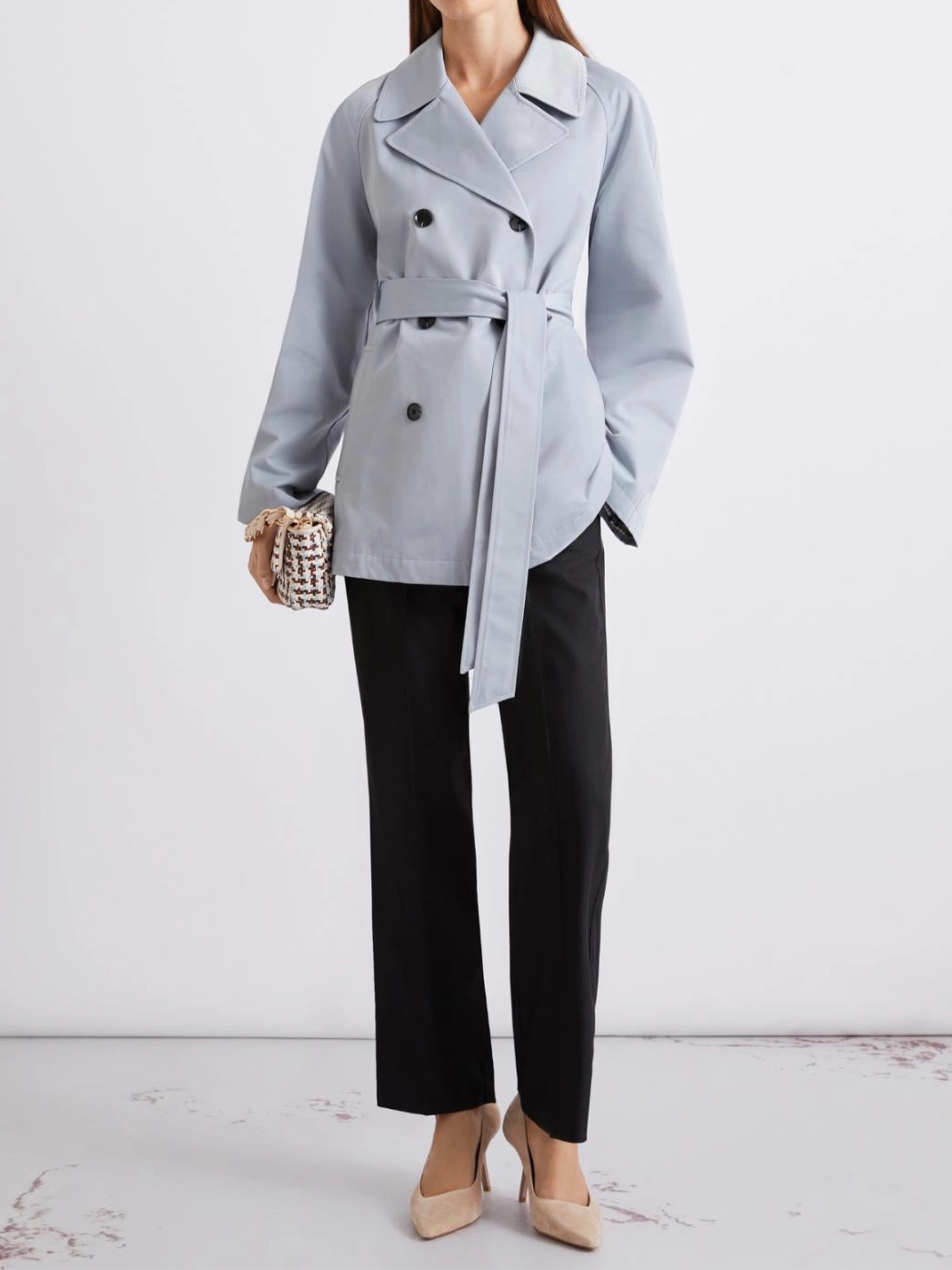 Blue Mllumido Double-Breasted Light Belted Jacket