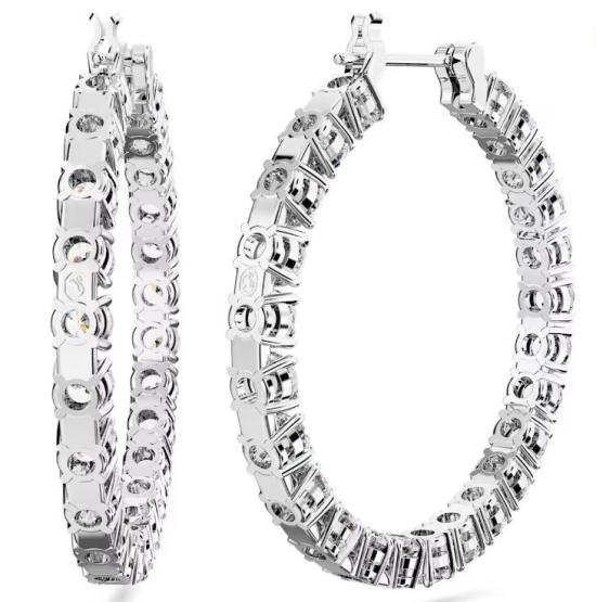 Round-Cut Crystal Hoop Earrings In Polished Metal Frame