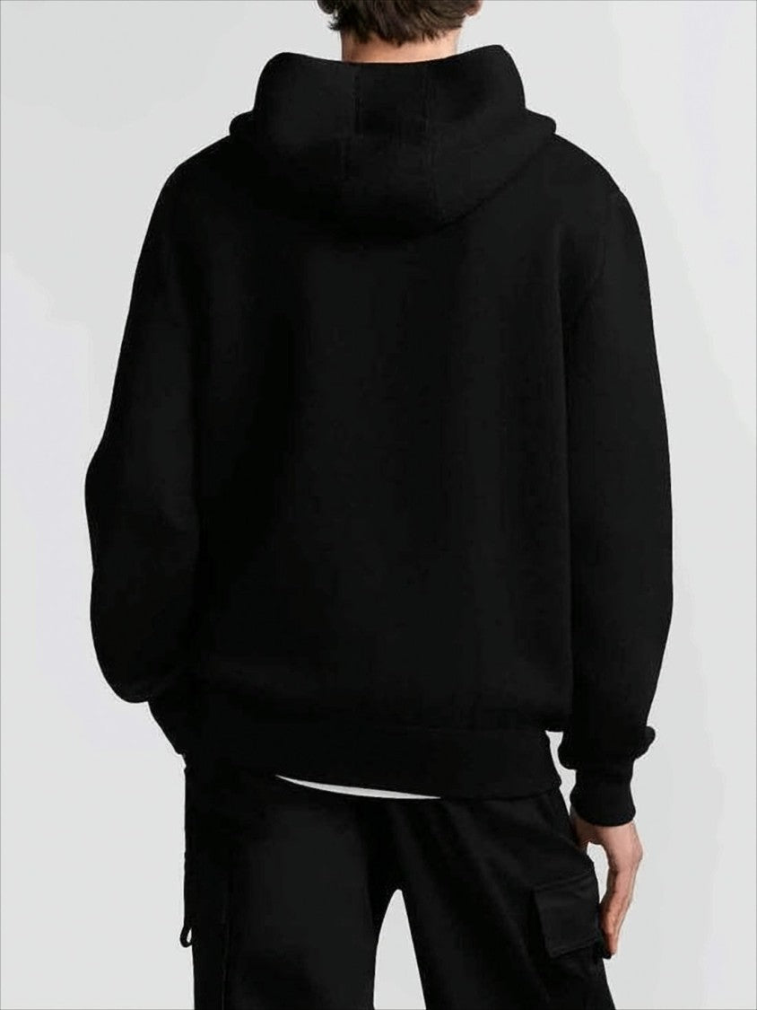 Signature Black Wool-Blend Hoodie With Fuzzy Logo Embroidery