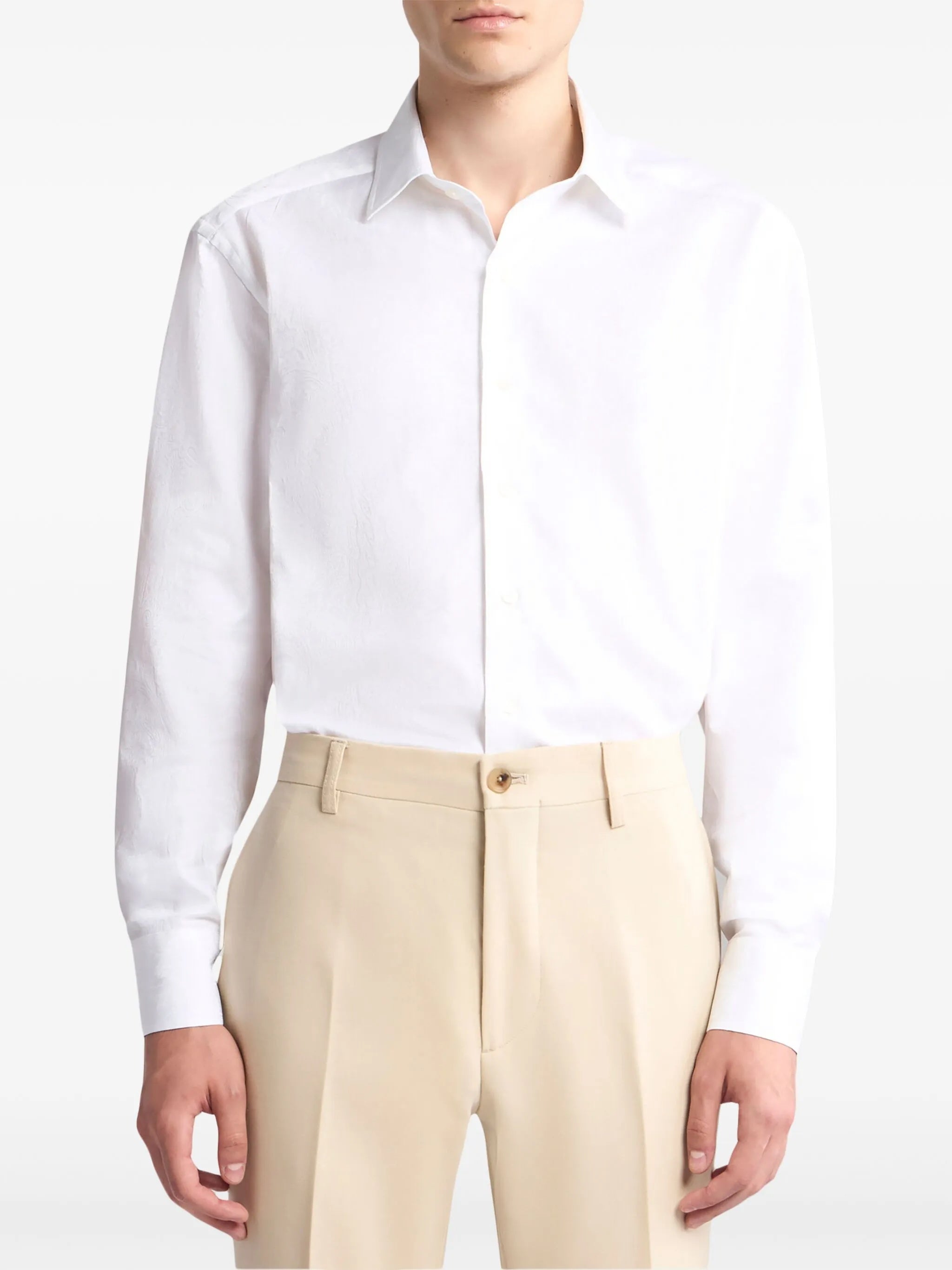 White Roma Classic Long-Sleeve Cotton Shirt