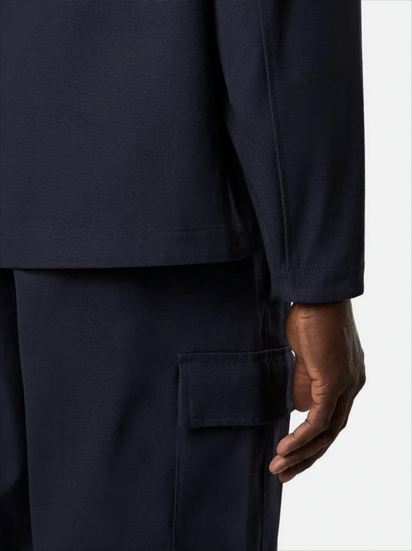 Navy Cotton Jacket with Front Zipper Closure