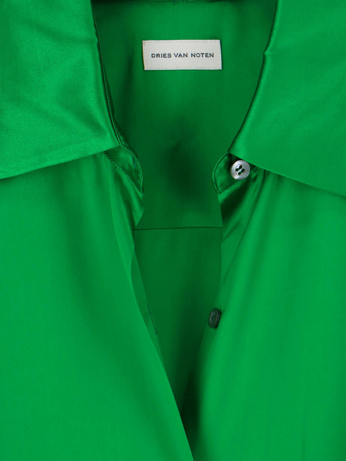 Green Classic Collar Silk Shirt Dress