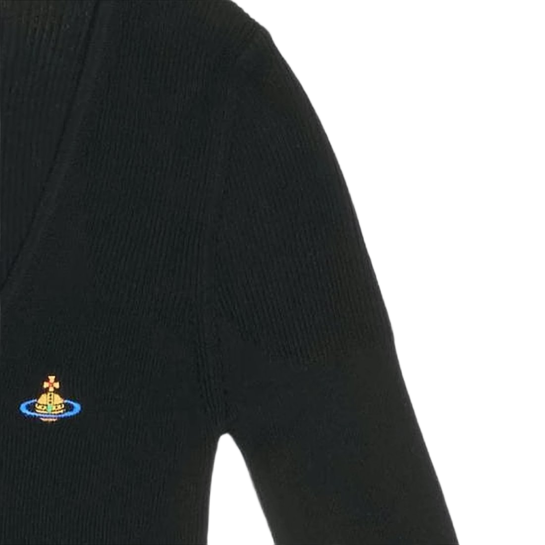 Cropped V-Neck Cardigan with Embroidered Emblem Detail