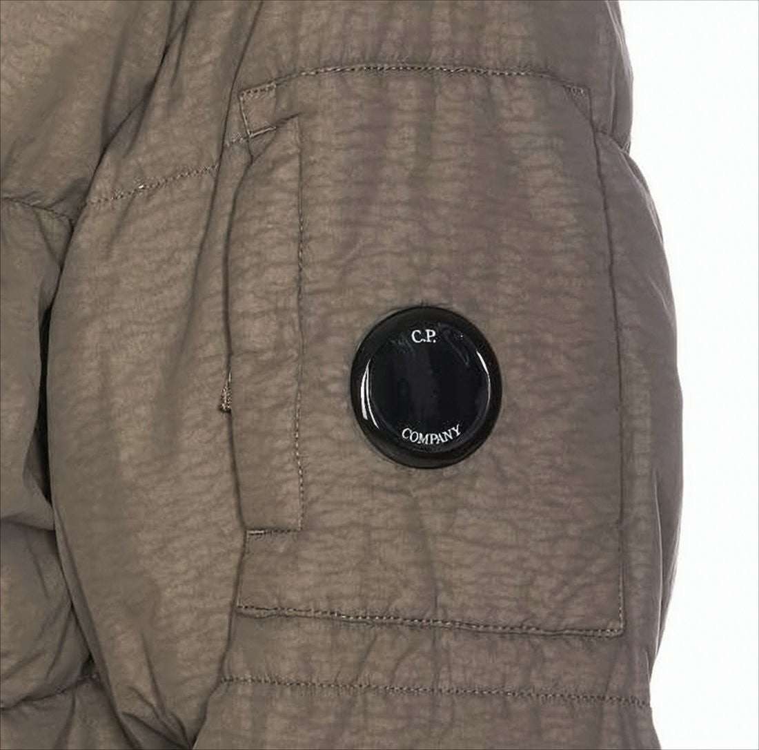 Quilted Padded Jacket With Stand Collar And Logo Patch