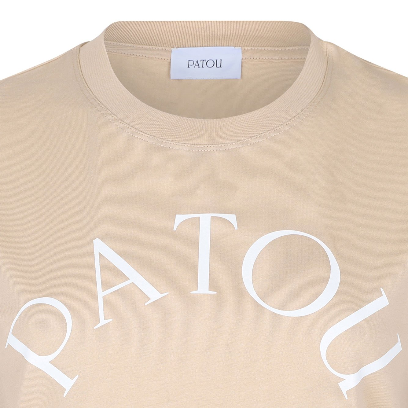 Relaxed-Fit Beige T-Shirt With Curved Logo Detail