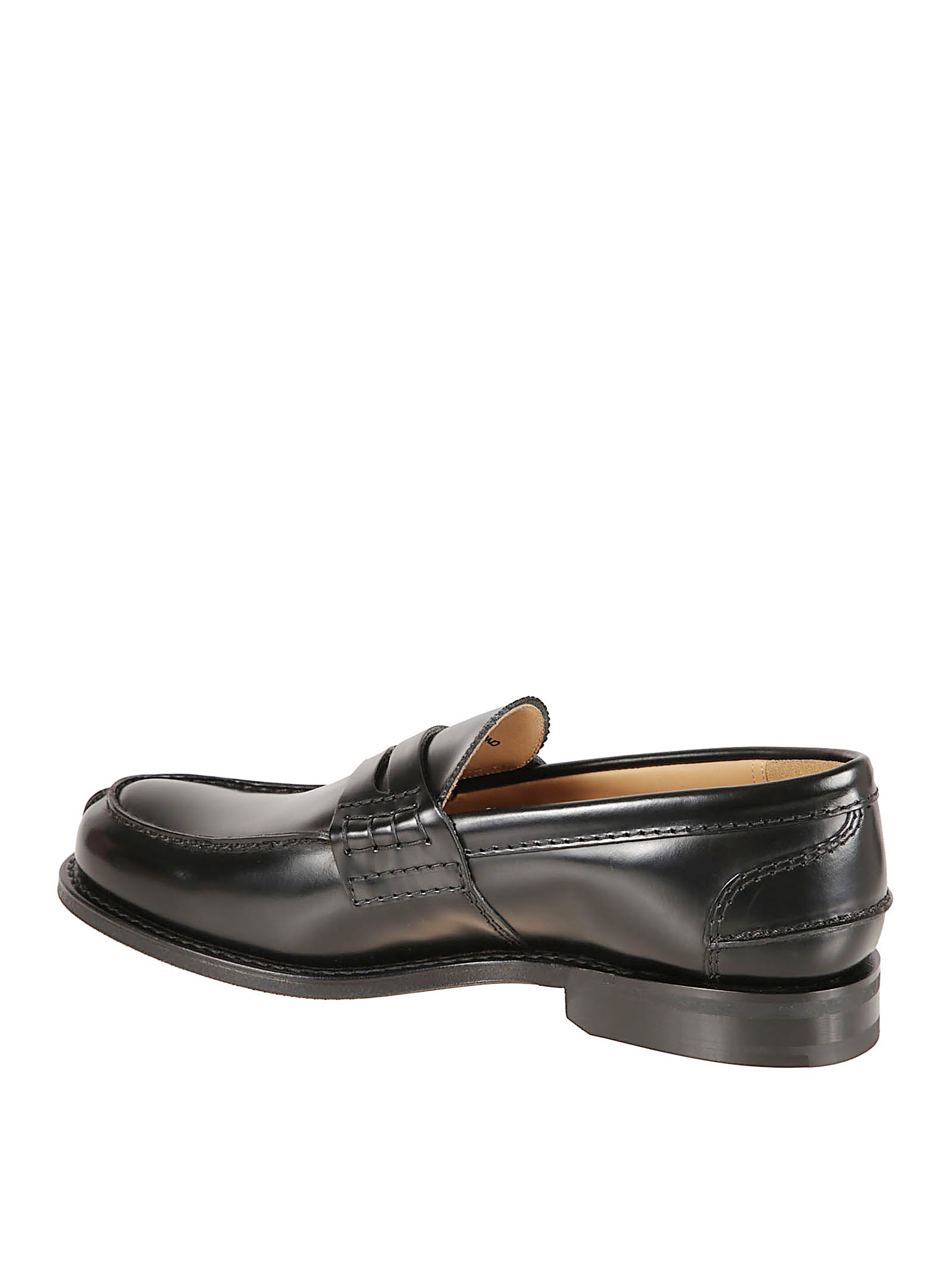 Penny Loafer Flat Shoes In Polished Black Leather