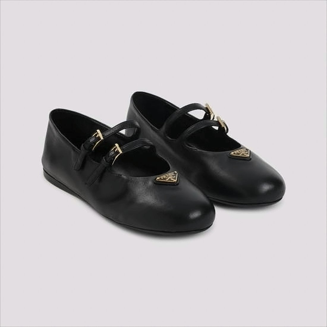 Rounded Toe Black Lambskin Flat Shoes