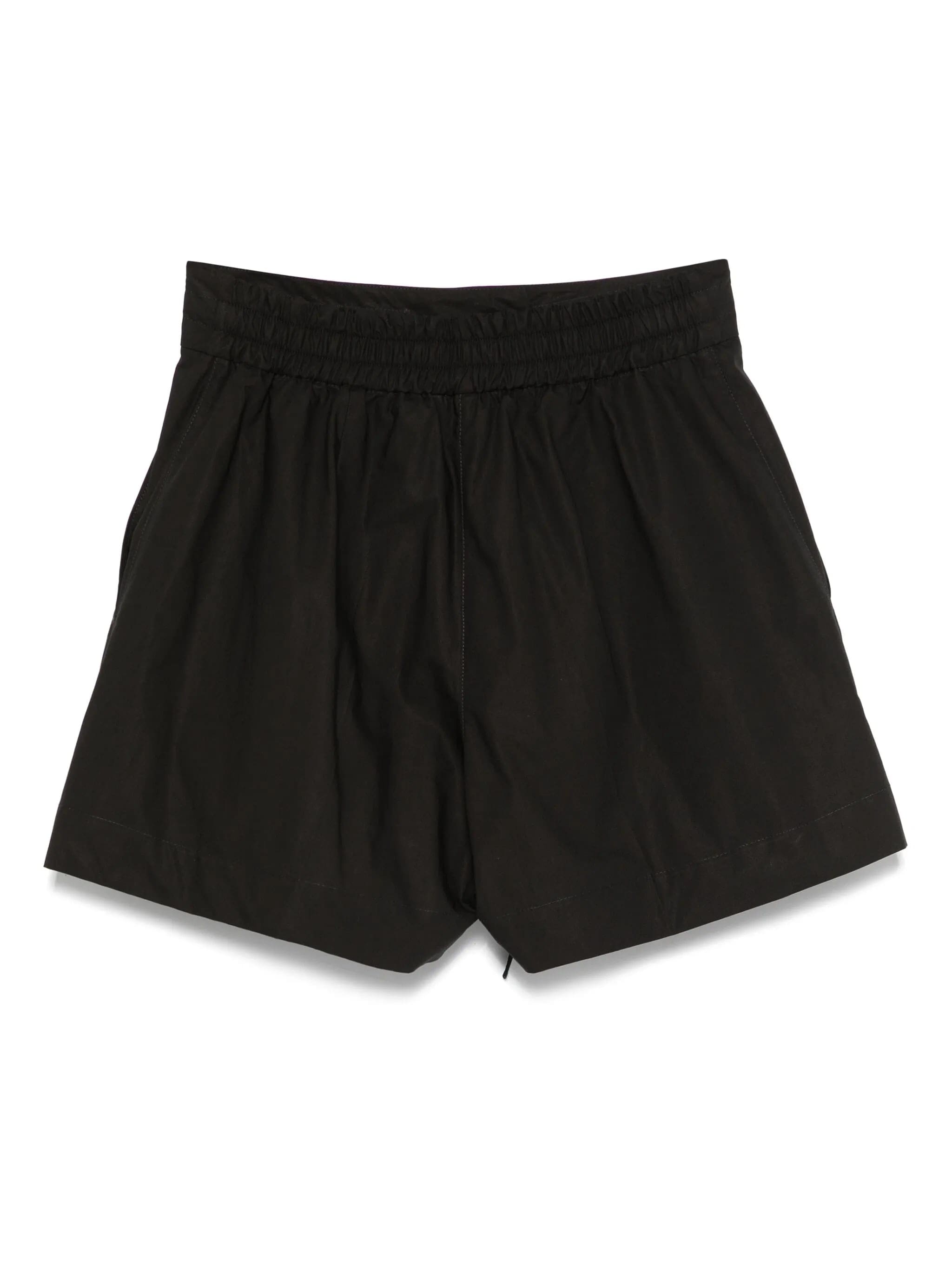 Black Mid Rise Drawstring Cotton Shorts