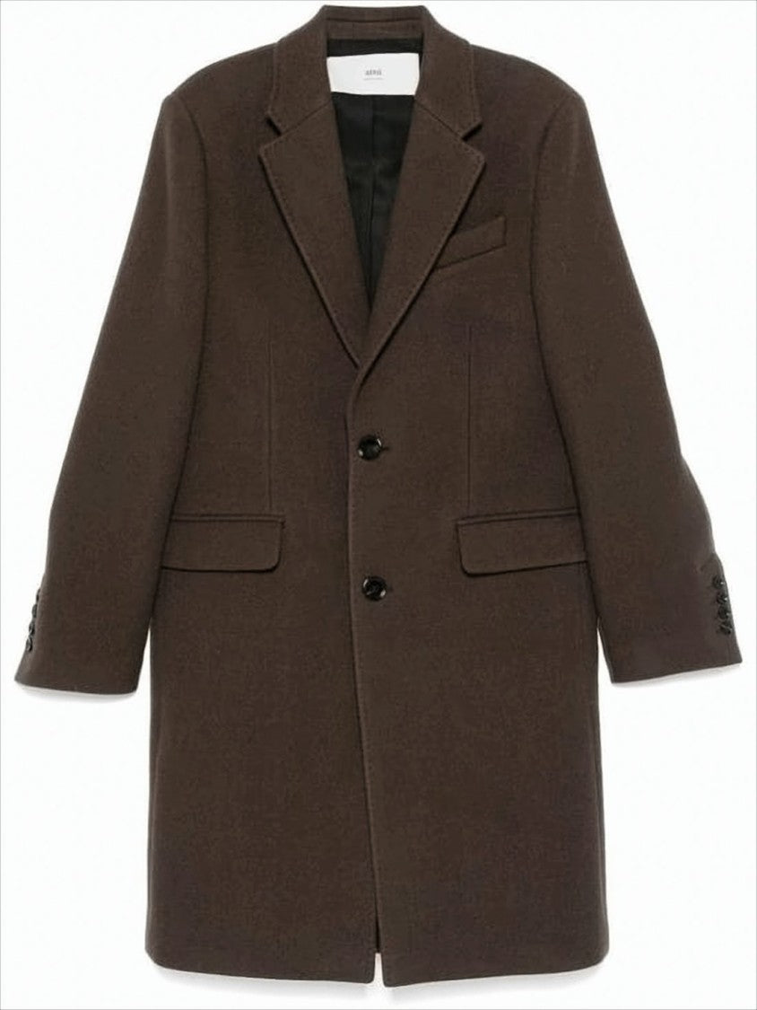 Brown Tailored Wool Coat With Notched Lapel And Classic Silhouette