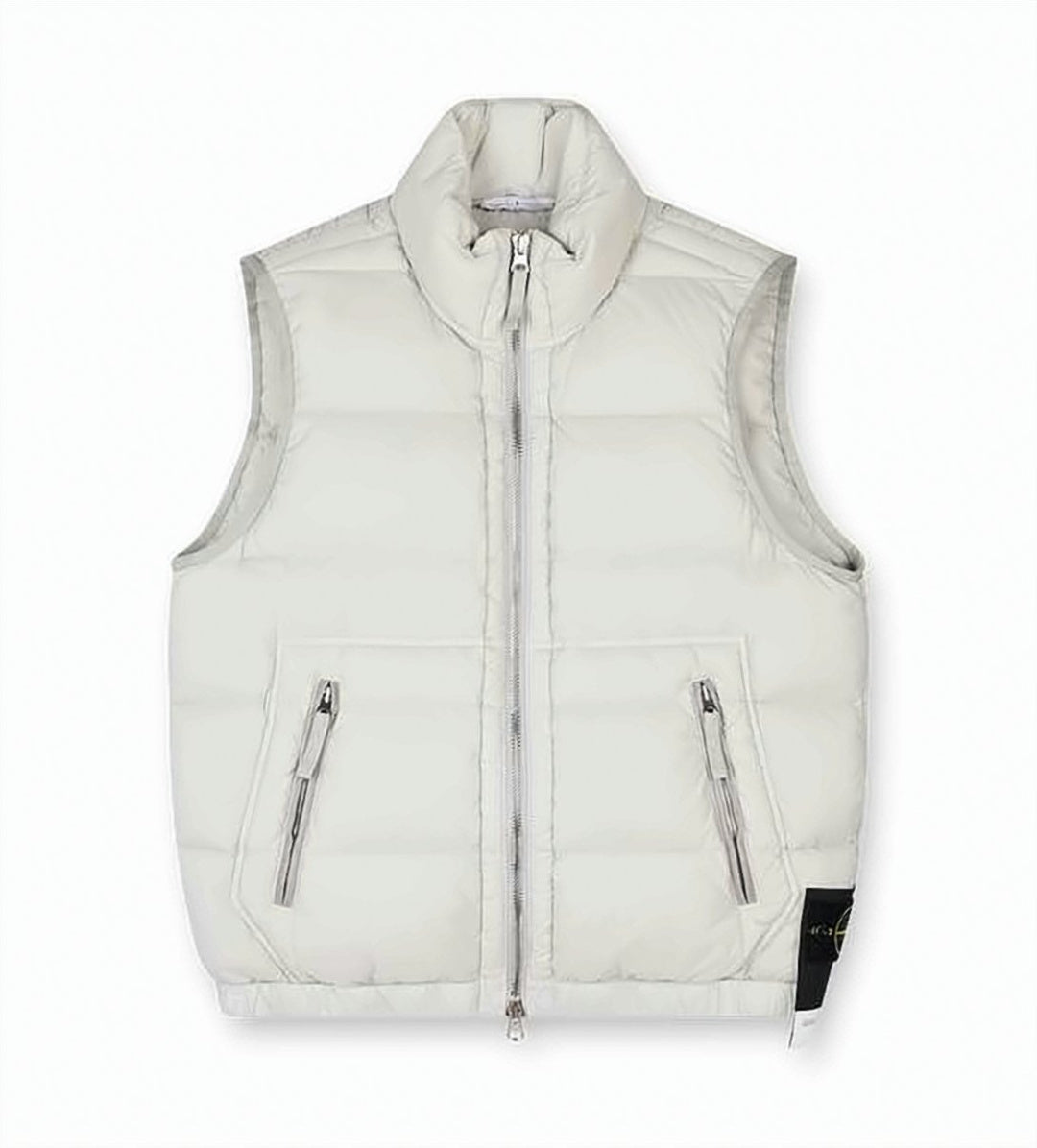 High-Collar Padded Vest with Horizontal Stitching