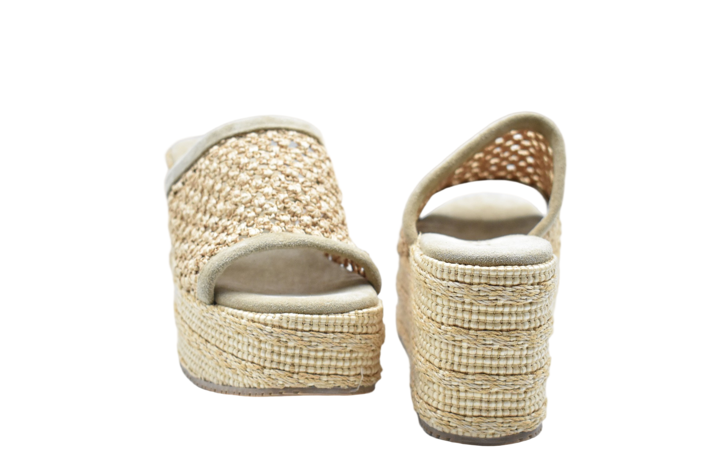 Platform Wedge Sandals With Woven Natural Fiber Upper