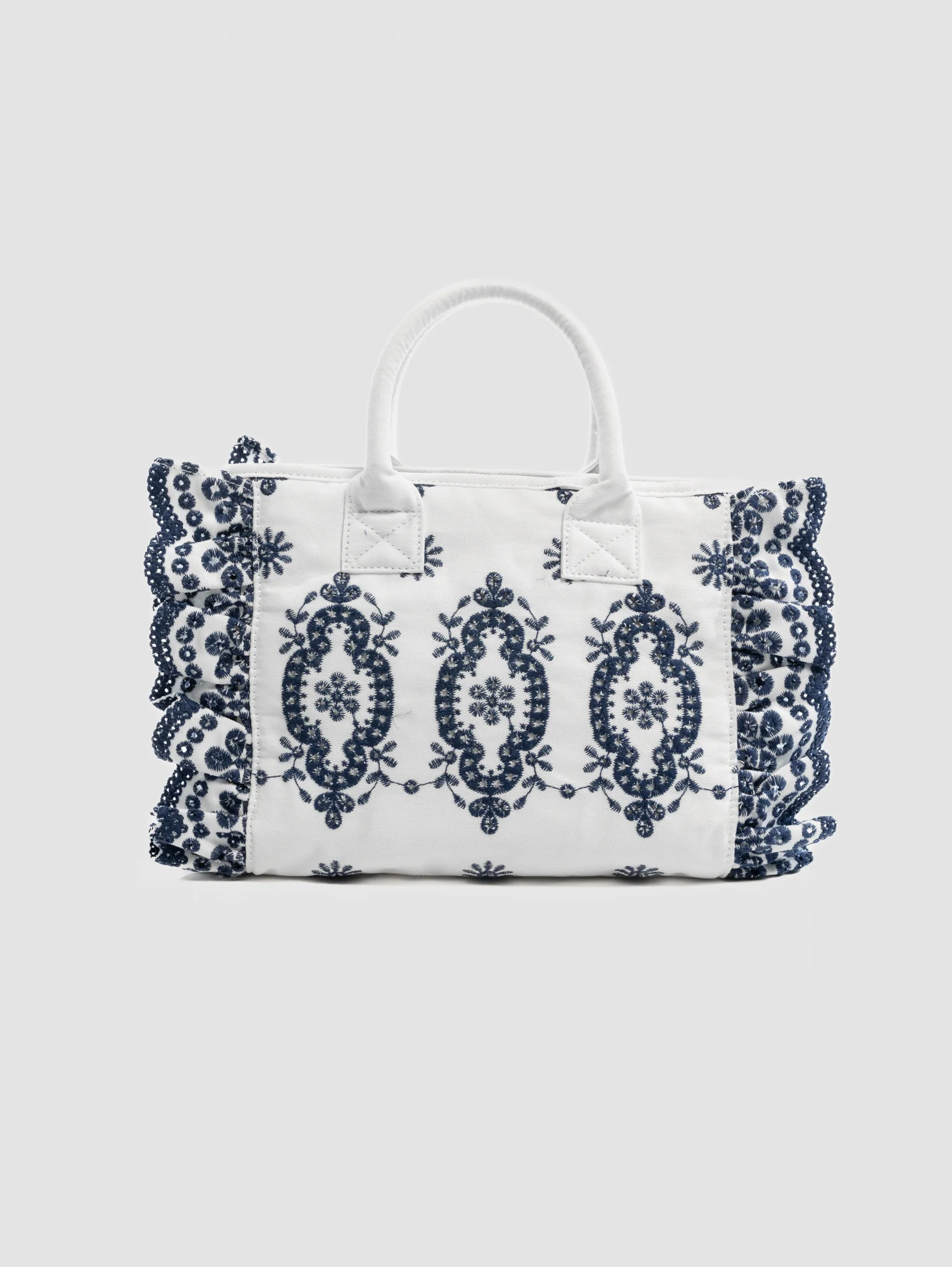 Rectangular Tote Bag with Floral Embroidery