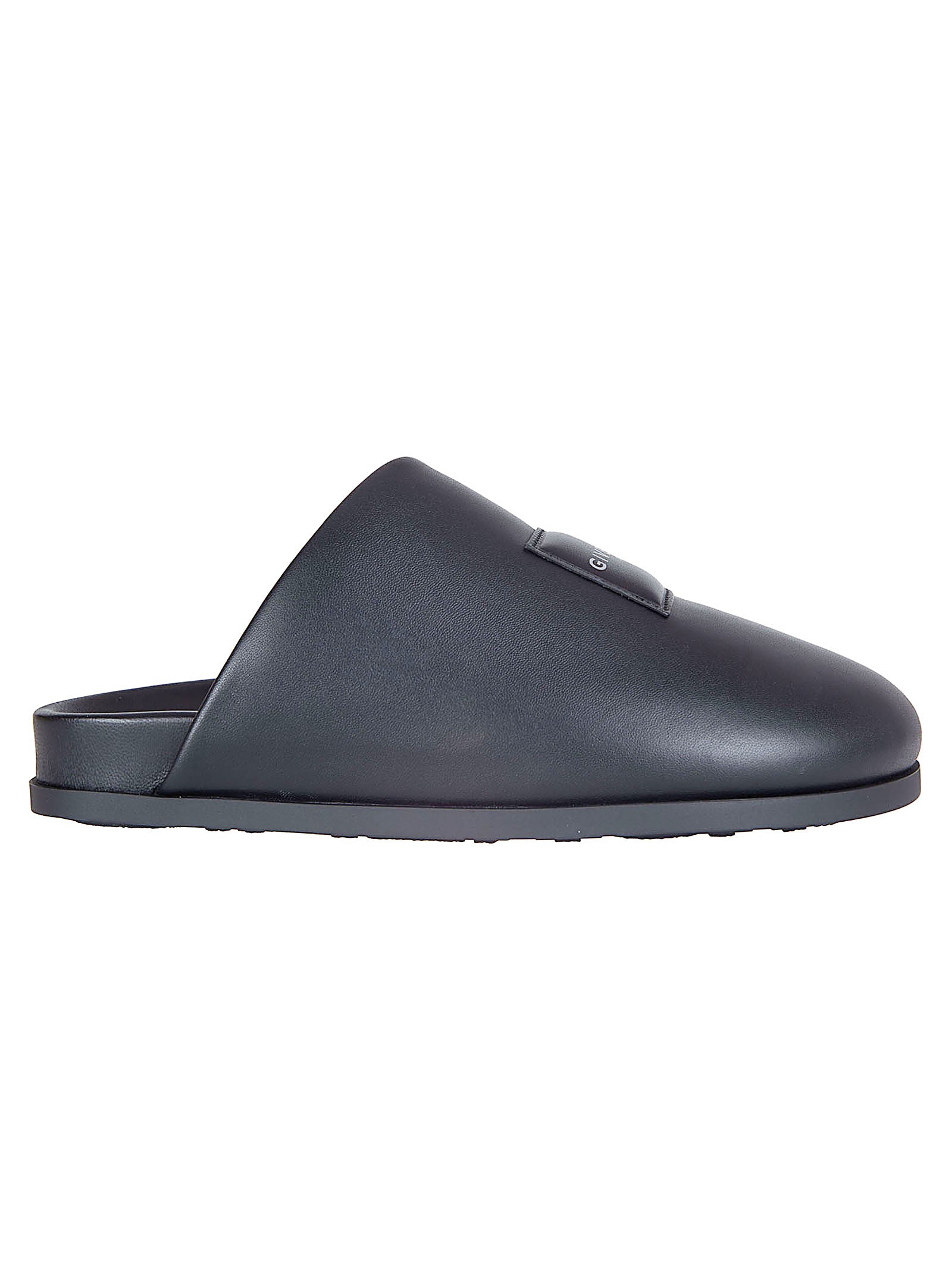 Asymmetrical Padded Black Nappa Mule Sandals