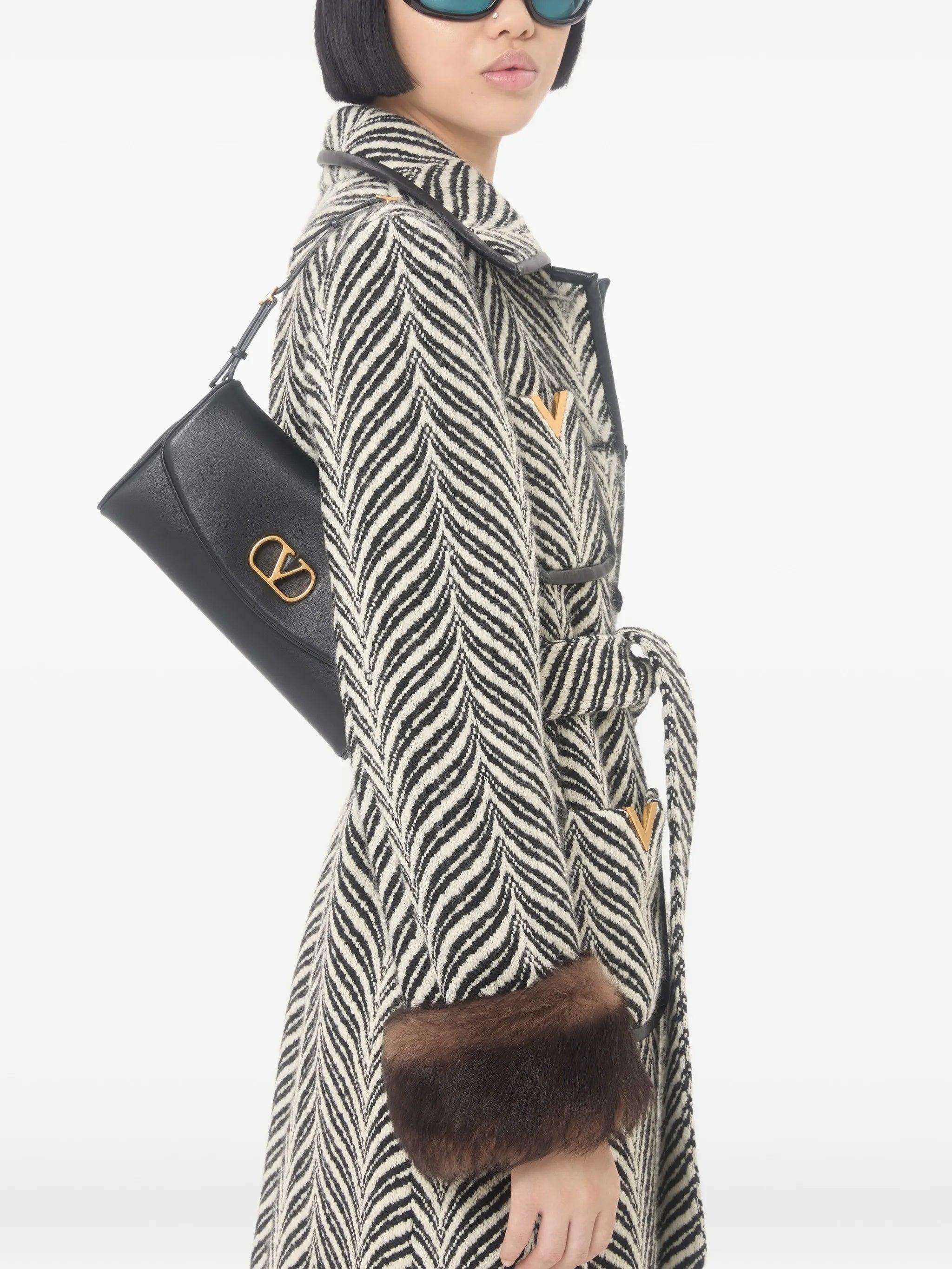 Black Devain Nappa Leather Structured Clutch