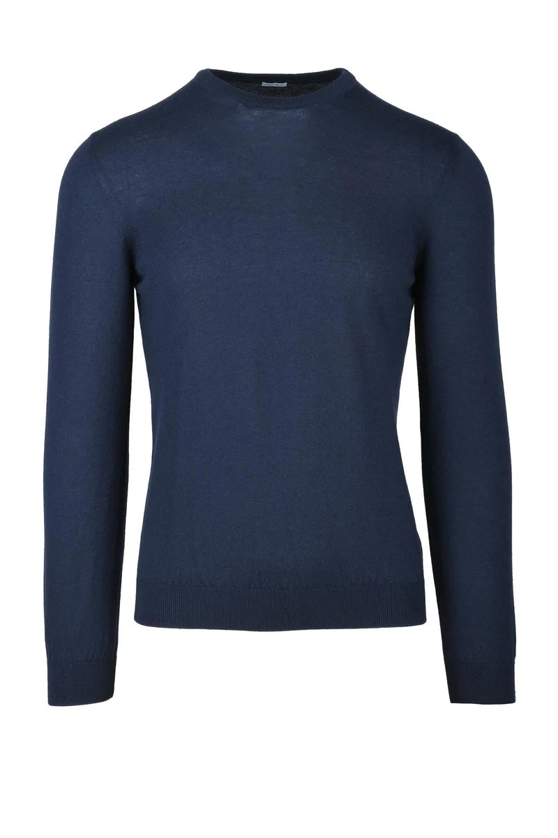 Blue Cashmere Crew Neck Pullover Sweater