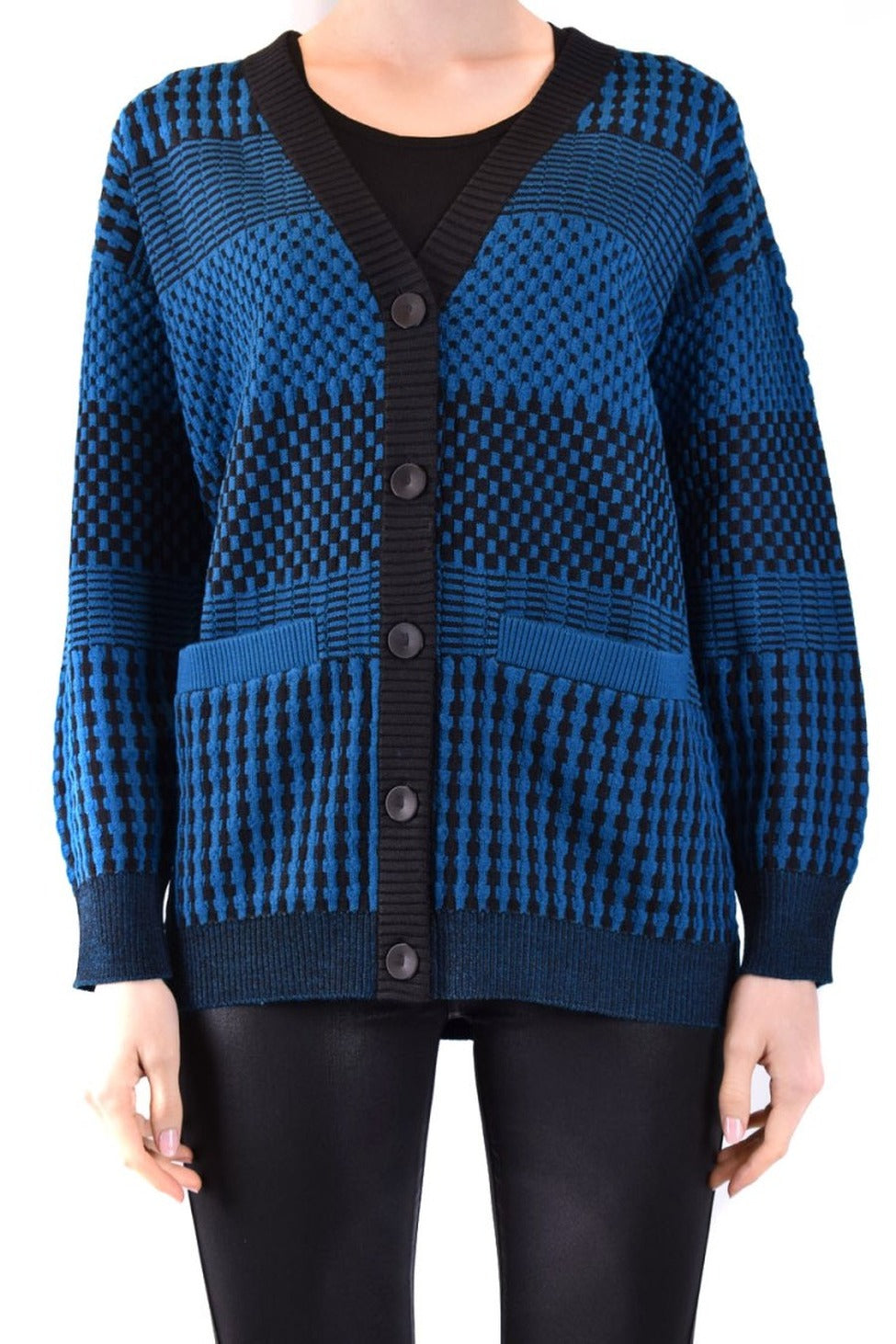 Textured Knit Cardigan With Button Closure And Front Pockets
