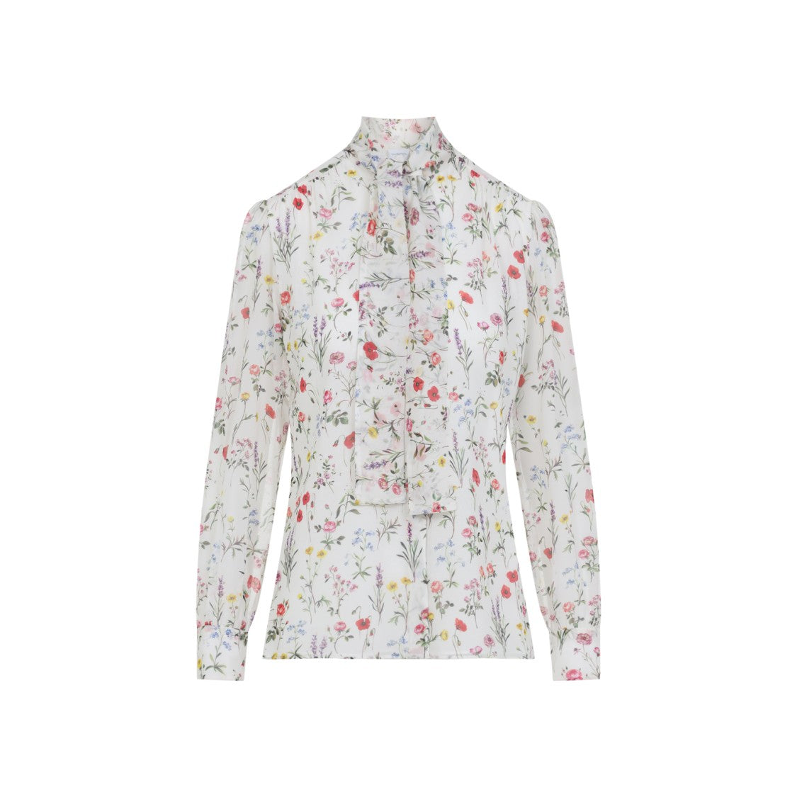 Silk Floral Print Shirt With Ruffled Front