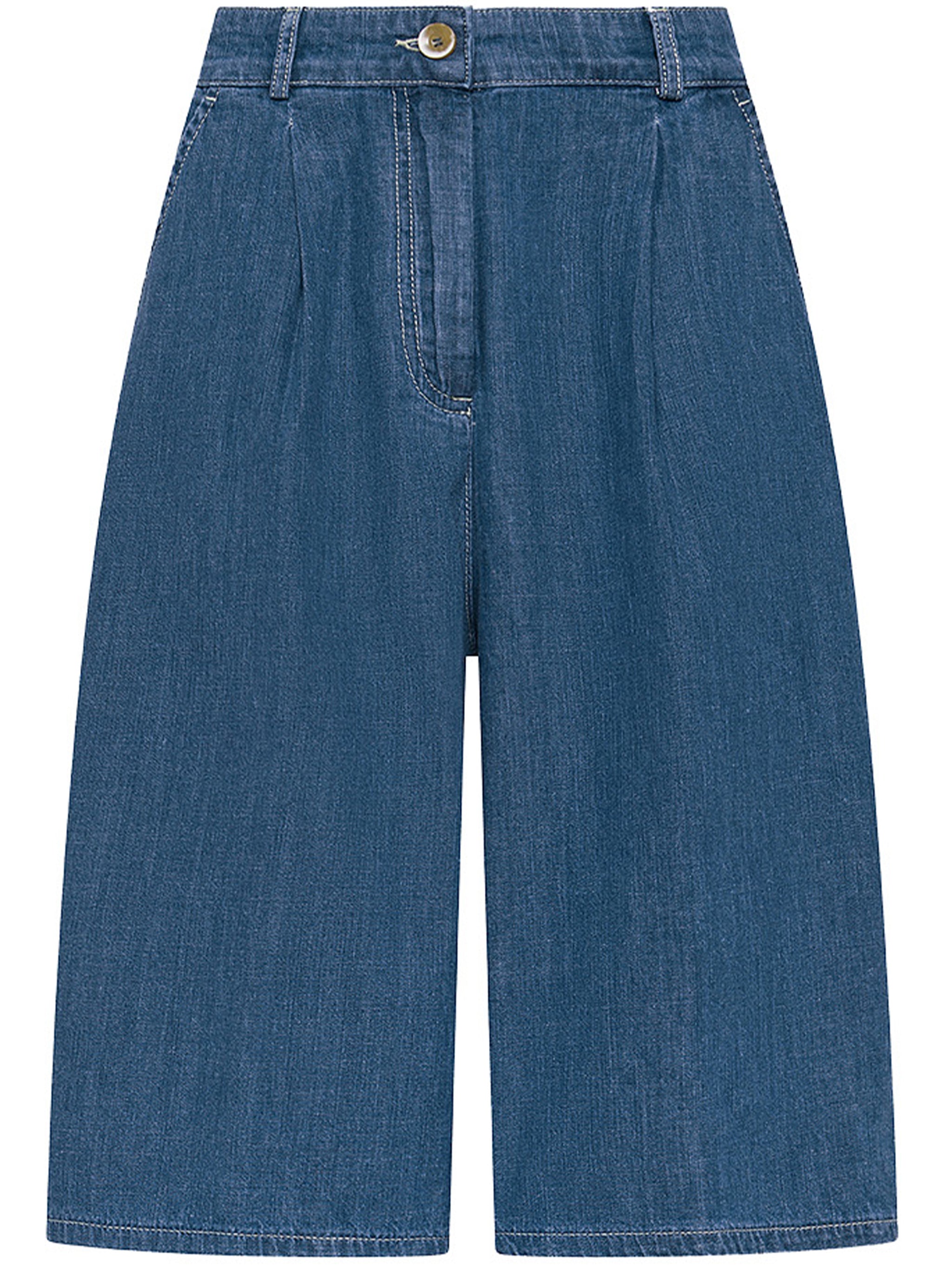 Medium Blue High-Waisted Faded Denim Shorts