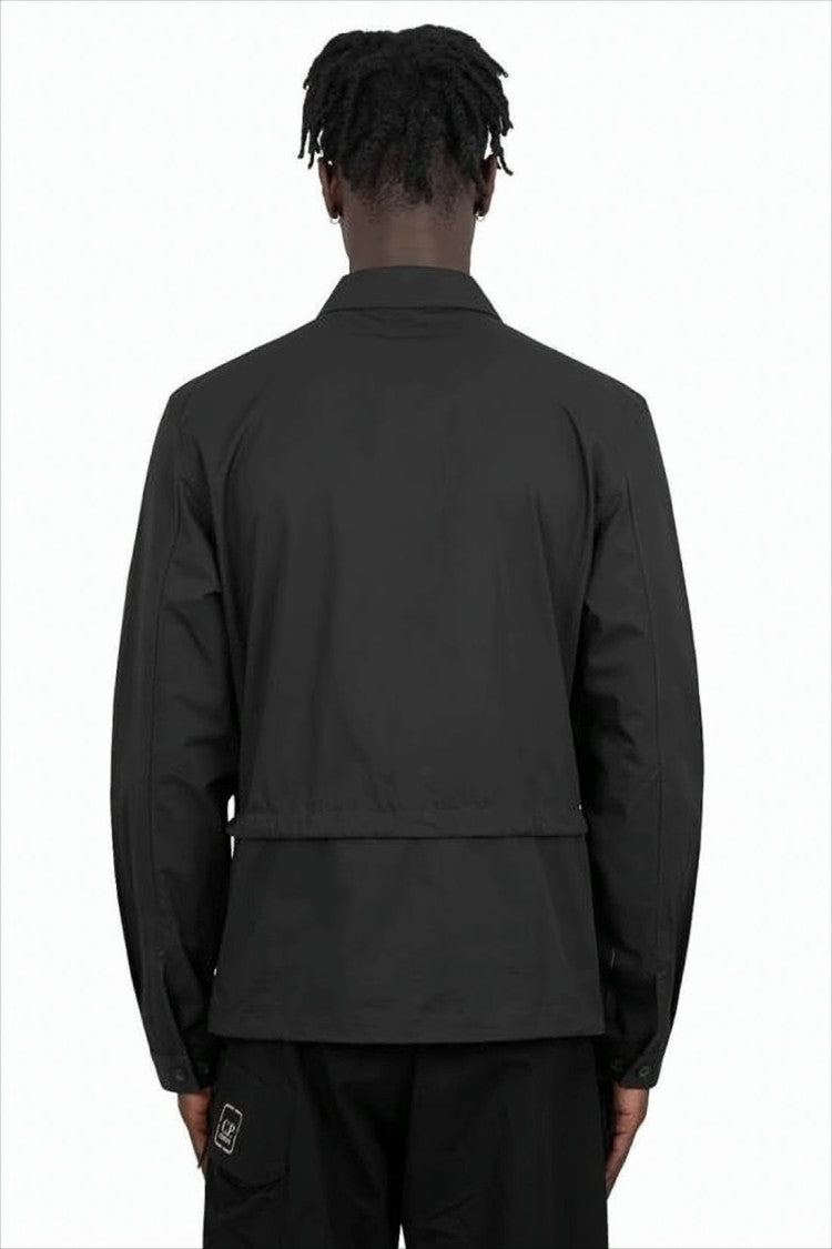 Black Long-Sleeve Shirt With Classic Collar And Utility Pockets