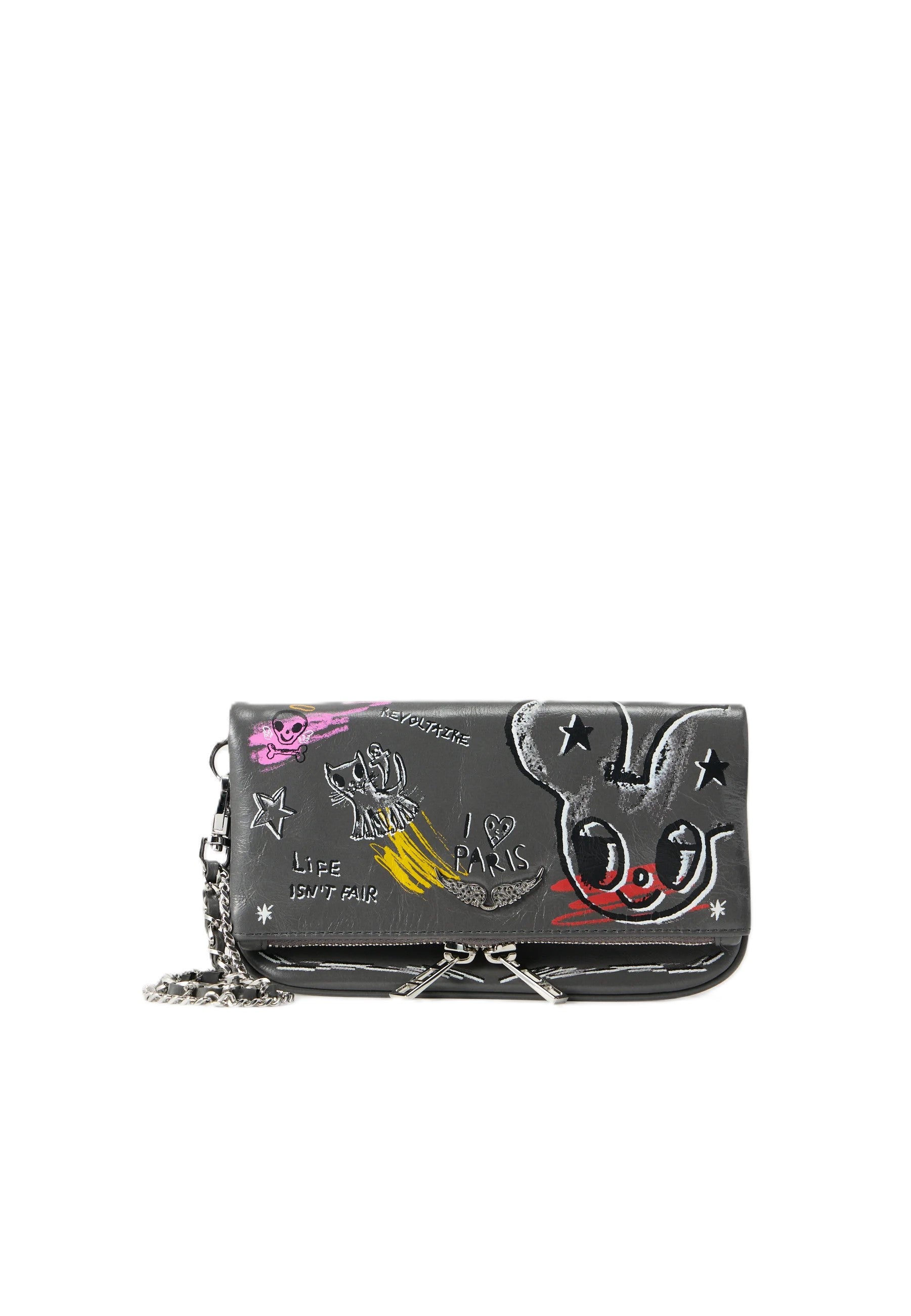 Rectangular Clutch Bag with Graffiti Prints